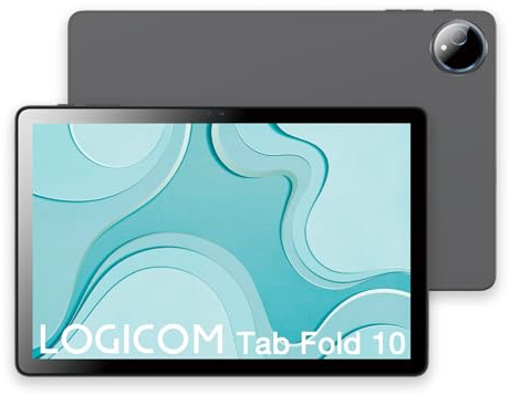 Logicom - Fold 10 - Tablette Android 15 - Folio Gartuit - 10.1 Pouces - HD IPS - 6 Go RAM - 128 Go + 256 Go - WiFi 6 - Octa-Core - USB C - Caméras 8MP et 5MP - Batterie 6000mAh - Gris