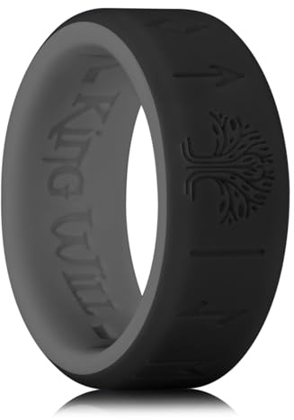 King Will Silicone Wedding Rings for Men and Women, Thin Heart Pattern Inner, Black/Blue/Mint Blue/Grey Rubber Engagement Ring, 8mm Wide 2.2mm Thick