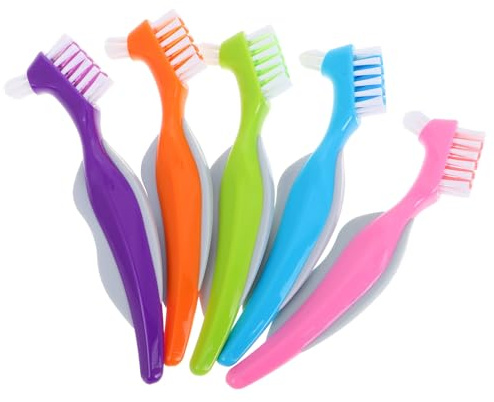 HOODANCOS Lot de 5 Brosses Dentaires Double Tête pour Prothèses, Poils Souples, Format Compact, Nettoyage, Usage Senior, Hygiène Bucco-dentaire à Domicile Voyage