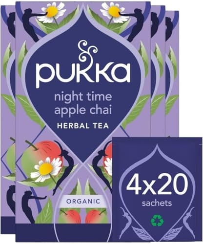 Pukka Herbs Night Time Apple Chai Tea, 80 Teabags, Caffeine Free | For bedtime, Gentle floral notes, warming cinnamon, Naturally caffeine-free, organically grown