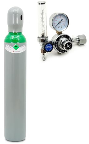 Argon Gasflasche 5.0 8L 200 Bar mit ZR-67 Druckminderer Ar/CO2 und Rotameter - Hochreines Schweißgas mit Präzisionsregler für stabile Nähte