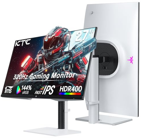 KTC 320hz Monitor Gaming 27 Pulgadas, 300Hz240hz, QHD Monitor Blanco, Fast IPS, 1ms, 2K 2560 x 1440P, Freesync & G-Sync, 144% sRGB, HDR400, Luz Azul Baja, VESA 100x100, DP1.4/HDMI 2.1