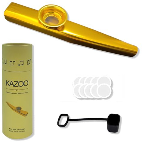 LEPGUYO Kazoo Dorado Carnaval, 10 Membranas & Tubo Madera, Funda Antipolvo, Para Ukelele & Guitarra Principiantes