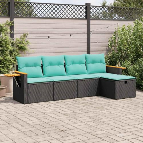 Qnhdfrt 5-TLG. Gartenlounge Schwarz Poly-Rattan mit blauen Kissen platzsparendes Balkonmöbelset 55x62x69 cm Modernes Design Robustes Stahlgestell für Garten Terrasse Balkon