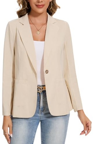Blazer for Women Cotton Linen Long Sleeve Jacket Notch Collar Coat Beige M | Blazer for Women Cotton Linen Long Sleeve Suits & Blazers Notch Collar Slim Fit Jacket Casual Business Work Office Coat