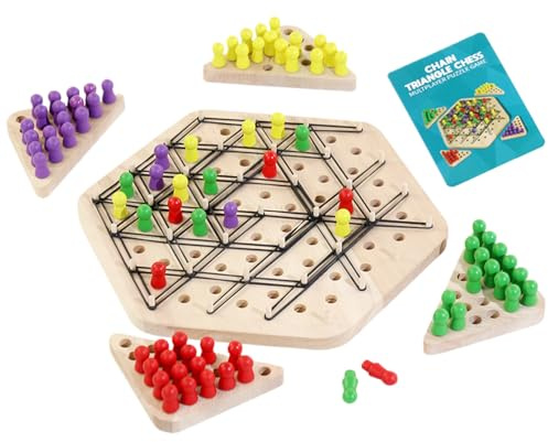 Chain Chess Game - Interactive Rubber Band Board Game, Desktop Triangle Chess Set Family Games | Fast Paced Strategy Play For 2–4 Players Family Night Home Party Friends Gathering Thinking Fun