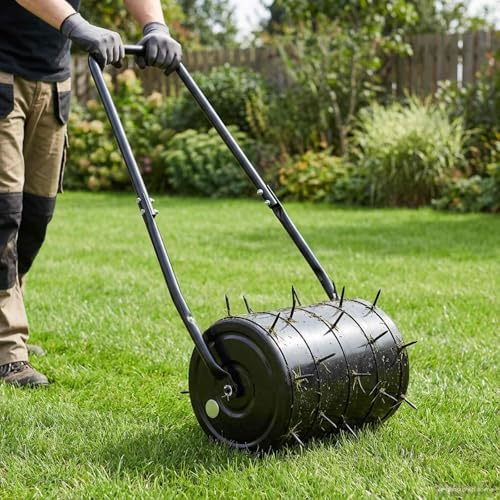 Generisch Rasenwalze zum Ziehen mit Belüftungs-Clips Schwarz 110 x 52 cm,Heim Garten,Gartenpflege,Gartenwerkzeuge,Rasenwalzen-3422172