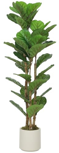 HOMCOM 120cm Artificial Fiddle Leaf Fig Tree with 45 Leaves Green | Solid Wood Trunks, Decorative Artificial Plants, in Pot, Indoor Living Room, Office, Home Decor
