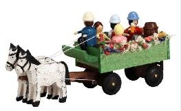 Rudolphs Schatzkiste Pferdegespann Kremserwagen Miniaturgespann Länge 9cm NEU Gespann Mini Miniatur Seiffen Erzgebirge Pferdefuhrwerk Setzkasten Pferdegespann Dekoration Ganzjahresdekoration