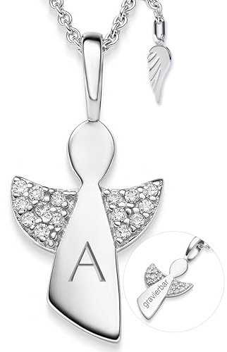 Amoonìc Schutzengel Kette Mädchen Kommunion Silber 925, Geschenk zur Taufe | Erstkommunion Konfirmation Taufkette, personalisierte Halskette mit Engel-Anhänger Engel Kettenanhänger für Kinder mit Gravur