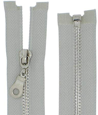 FIM Reißverschluss Metall Nr.5 mittelgrob Silber Nickel Teilbar für Jacken Farbe: 20 - hellgrau(310), 55cm lang