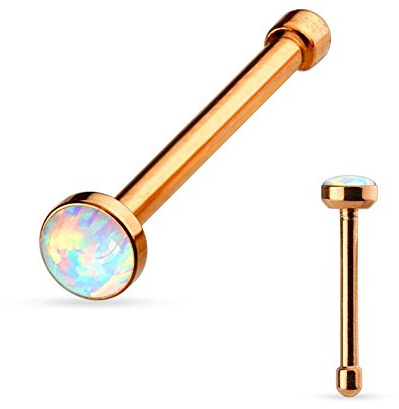 Paula & Fritz® Nasenpiercing-s Stecker Piercing-s Nase Rose-Gold Schwarz Nasen-Ring Nostril Spirale Nasenflügel Schmuck Chirurgenstahl Opal 0,8-mm 6-mm