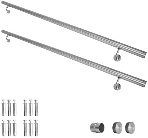Handlauf Treppengeländer aus Edelstahl Geländer Wandhandlauf Brüstung V2Aox | 350 cm, Durchmesser: 4,2 cm, Rostfrei & Wasserfest, Inklusive Montagematerial, Halter