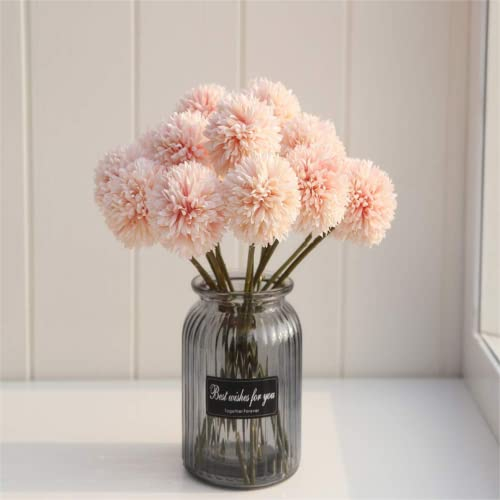 SHINE-CO LIGHTING Ramo de flores artificiales de crisantemo con hortensias, 10 unidades, sin jarrón (color rosa champán)