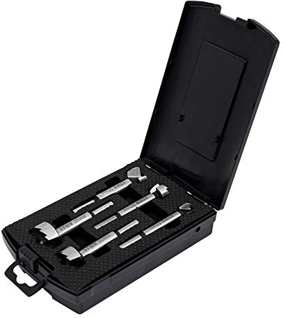 STIER hochwertiger Forstnerbohrer Set, 5-teilig in praktischer Kassette, Bohrergrößen: 15, 20, 25, 30, 35 mm mit 10 mm Schaft, geeignet für Hart- & Weichholz