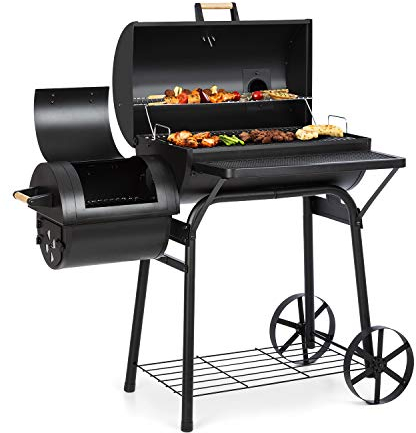 Klarstein Beef Brisket Smoker Grill - Holzkohlegrill/Smoker, rostfreie Grillroste aus Edelstahl, Thermometer im Deckel, 2 große Räder, ideale Wärmespeicherung, schwarz