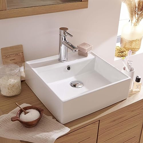 MOB-IN Vasque à Poser carrée en céramique Blanche 38cm