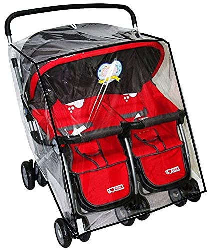 Housse de pluie universelle imperméable Double Housse de Capuche PVC Protection de siège jumaux pour Landau Bébé Habillage Poussette avant/arrière/côté Couverture à 360 ° (Transparent3)