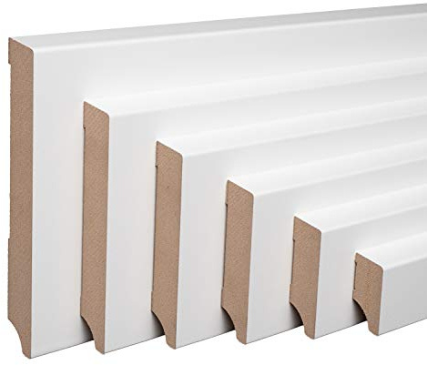 REESE - Sockelleiste - Leipziger Profil - MDF WEISS - Folie Oben Abgeschrägt - (40mm Höhe, 10 Stück / 23lfm) - nicht selbstklebend - 230 cm