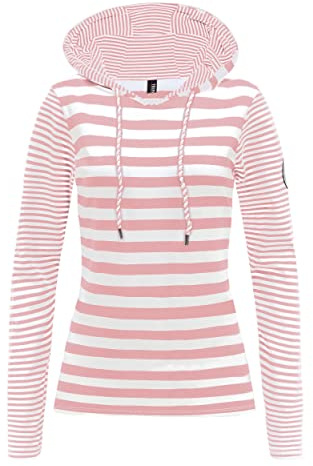 TrendiMax Damen Kapuzenpullover Sweatshirts Gestreift Hoodie Pulli Langarm Pullover 100% Baumwolle