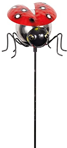 CIM Gartenstecker Marienkäfer - Mirror Ladybird - Gesamthöhe: 91cm - Kopf: 13,5cm x 13cm - Gartendekoration inklusive polierter Edelstahlkugel - attraktive Gartendeko – Gartenstab - Beetstecker