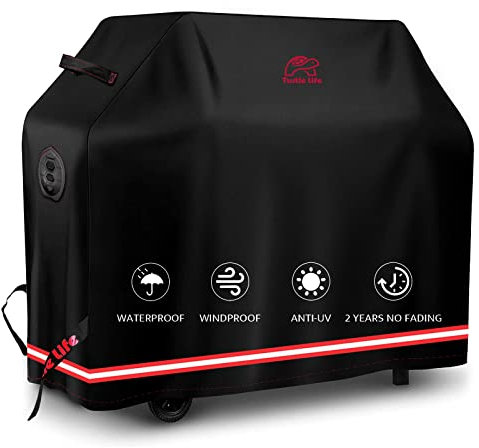 Turtle Life BBQ Grill Cover, 60 Inch Heavy Duty Waterproof 3-4 Burner Barbecue Gas Grill Covers for Weber Genesis Char-Broil Nexgrill Deluxe, Black