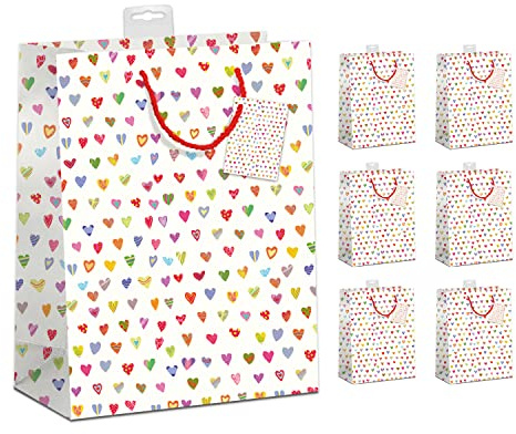 PremiumLine Geschenktaschen 6 Stück edle Geschenktüten Papier Tragetasche DIN A4 Geschenkbeutel mit farbiger Kordel und Namenskarte Skorpion Papeterie Größe: Large 26x32x12cm