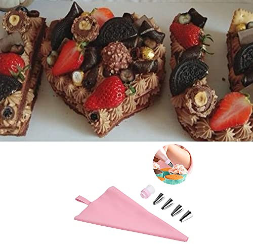Alminionary 12 Inch Heart-Shaped Cake Stencils Baking Templates Plastic Sheet Flat Bread Stencil Template with A Set of Pink Cupcake Cake Decorating Pastry Bag for Wedding Birthday Anniversary