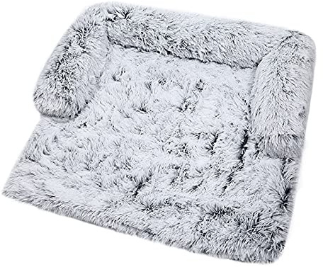 Zoomlie Weiche Plüsch-Hundematte, Sofa, beruhigendes Hundebett, ultraweiches Fell, Haustierbetten, weich, waschbar, Polsterdecke, Möbelbezug, Schutz, Haustierbett für Hunde und Katzen (S, Grau)