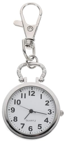 Hemobllo Pocket Watch with Key Buckle, Large Number Portable Keychain Watch, Clip on for Doctors Nurses Chefs Hiking Climbing Silver