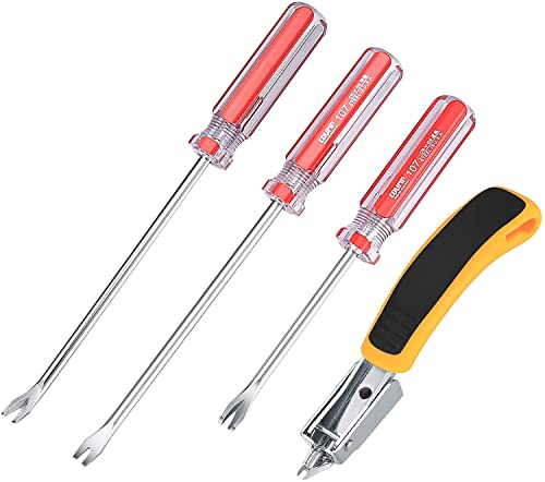 4 Pezzi Kit Rimozione di Graffette per Tappezzeria con Estrattore, Rimuovi Levapunti Graffette, Rimozione Clip Pinza, Rivetti Clip Pinze Fastener Remover Puller Tool Kit