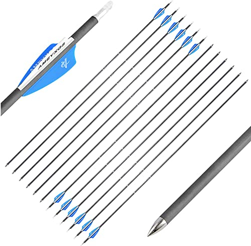 SHARROW Bogenschießen Carbonpfeile 31 Zoll Bogenpfeile Jagd Carbon Pfeile für Bogen Spine 500/600/900 Pfeile aus Carbon Jagdpfeile Zielpfeile für Recurvebogen (Spine 500, 12 Stück)
