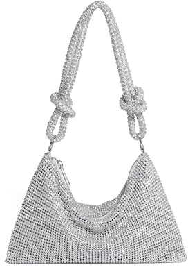 YUWITA Rhinestone Purse for Women Evening Bag Glitter Sparkly Mini Handbags (Silver)