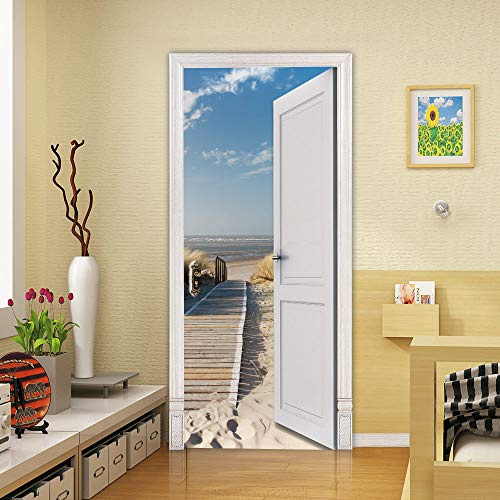 VIRANDA Türtapete Selbstklebend TürPoster - Strandstraße - 3D Türaufkleber PREMIUM PVC Wasserfest Türfolie für Schlafzimmer Gang Tür verschönern deko 86x200cm