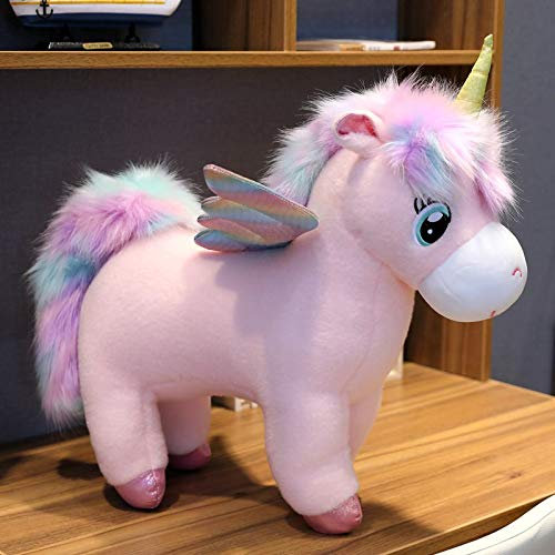 AECHII Fantastico Bagliore Arcobaleno Ali Unicorno Gigante Giocattolo Unicorno farcito Bambola Animale Capelli Morbidi Volare Cavallo Giocattoli per Bambini Capretto 35 cm Rosa