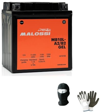 Kompatibel mit Suzuki TU X 250 von 1997 bis 2012 Gel-Batterie Malossi MB10L-A2/B2, bereits gebrauchsfertig, aktive Batterien 11 Ah Ampere 12 Volt Motorrad Roller