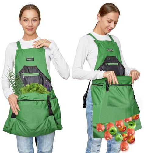 ZIOZERTT Gartenschürze, Ernte-Gartenschürzen mit Taschen für Damen und Herren, Grün, Standard
