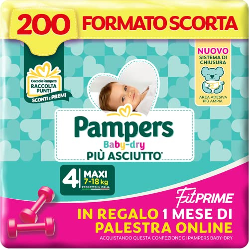 Pampers Baby Dry Fit Prime Maxi, 200 Pannolini, Taglia 4 (7-18 kg)