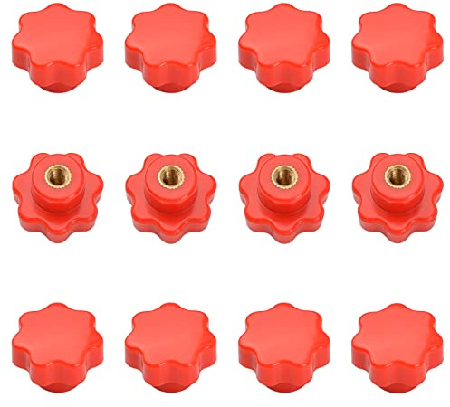 MOBOROR 12 Stück Innengewinde-Schrauben, roter Kunststoff, sternförmiger Kopf, M6, ohne Durchgangsloch, Innengewinde, Klemmknopf, Schraubgriff, Rändelschraube, Griff für Werkzeugmaschinen