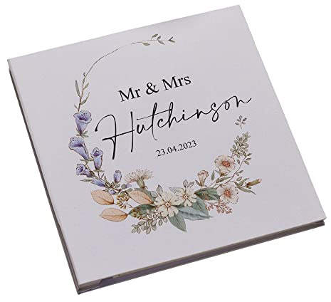 Personalised Wedding Day Large Photo Album Linen Cover Floral Theme