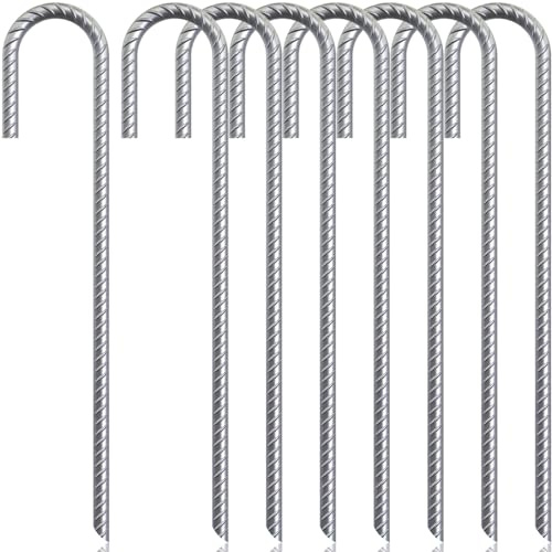 16 inch Rebar Stakes J Hook (10 Pack) - Camping Stakes Heavy Duty - Heavy Duty Rebar Stakes for Chainlink Fence, Sports nets, Camping, Trampolines, Irrigation Pipes and Garden