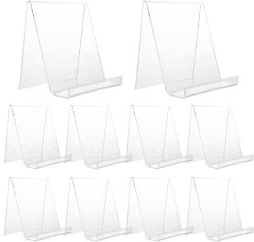 LOLYSIC 10 Stück durchsichtige Acryl Buchständer,Acryl Tischständer schräg,11 x 8 x 10 cm,Staffelei Aufsteller ständer zum Anzeigen von Fotos, Büchern, Musik