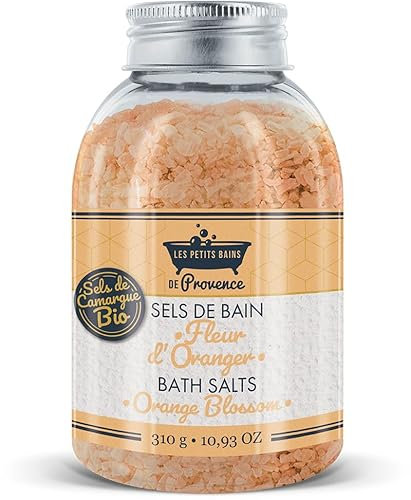 Sel de Bain Fleur d'Oranger 310g - Les Petits Bains de Provence - Véritable Sel de Camargue - Fabriqué en France - Bain Relaxant et Sensoriel