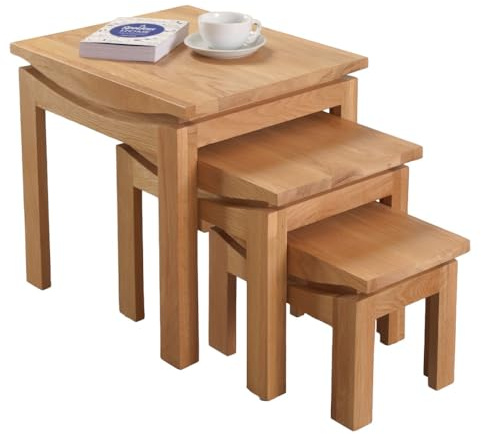 Crescent Beistelltisch aus drei Couchtischen für Wohnzimmer, Wohnmöbel – massive Eichenholzmöbel Beistelltisch – komplett montierter Couchtisch – 46 cm x 50 cm x 40 cm