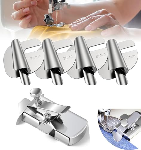 Magnetische Nahtführung & 5 Nähfüße für Nähmaschine Rollsaumß(6/7/8/9/10 mm), Nahtführungslineal, Nähmaschinen Rolled Saum Nähfuß, Edelstahl Nähfuß Nähzubehör für Nähmaschine Zubehör Rollsaumfuß