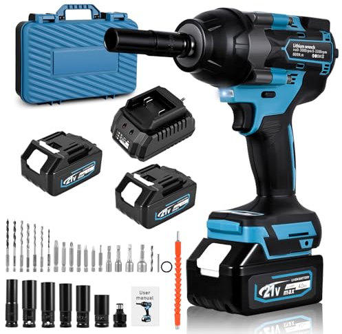 Tanniws Avvitatore a impulsi 800N Avvitatore impulsi 4 velocità regolabili Avvitatore a batteria 2 x 4000 mAh LED integrata Avvitatore ad impulsi Motore brushless Avvitatore impulsi