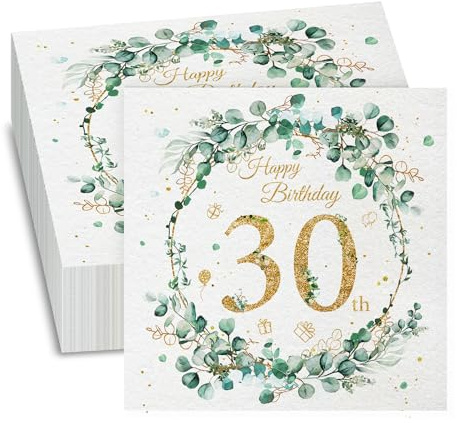 GROVBLE 40 Stück Servietten 30. Geburtstag, Eukalyptusgrün, für Dekoration, 33 x 33 cm