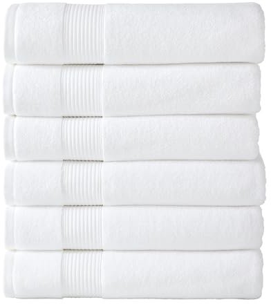 Modern Threads Hotel Collection 6-Pack 100% Ring Spun Cotton, Highly Absorbent Quick Drying Bath Towel Set, White, 30x60