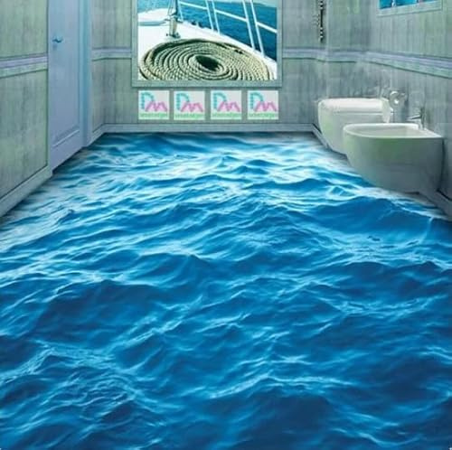 Wallquartz Benutzerdefinierte Bodentapete 3D Stereoskopische Ozeanwellen Wandbild Wohnzimmer Badezimmer PVC Selbstklebende wasserdichte Bodentapete, 150 cm x 105 cm