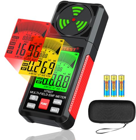 YOJOCK EMF Messgerät 3-in-1 Strahlungsmessgerät und Strahlungsdetektor mit Datenhalte- und Maximalwertspeicher, misst EMF, RF, MF, WiFi und Elektrosmog, für Zuhause und Outdoor, Rot